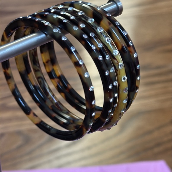Bundle of 6 thin tortoise celluloid bangles with rhinestones - Picture 9 of 9